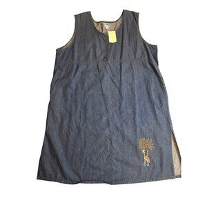 Nwt Tagwear Denim Sleeveless Dress 5X Giraffe Embroidery 100% Cotton Pocket PLUS